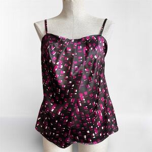 New York & Company Fuchsia Pink Gray Geometric Print Cami Top Size L